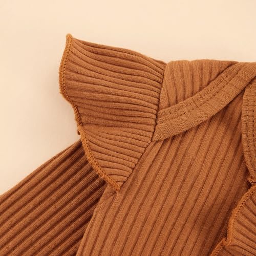 ESHOO Baby Girl Clothes Ruffle Long Sleeve Romper Plaid Suspender Skirt with Headband Newborn 3 Piece Outfit 0-24 Months4