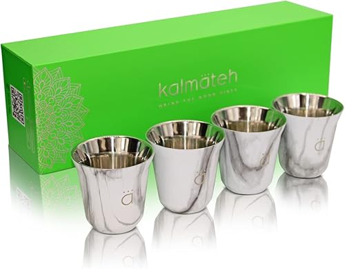 Vista 7 de Kalmateh Juego de 4 tazas de café expreso resistentes al calor, juego de tazas de café expreso de acero inoxidable con aislamiento de doble pared