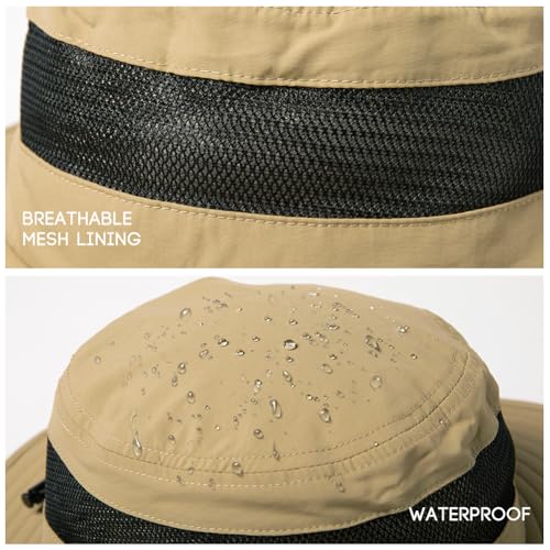 Image of Oversized XL XXL Waterproof Sun Hat for Big Heads Mesh Bucket Hat Wide Brim Adjustable Packable Hiking Beach Fishing