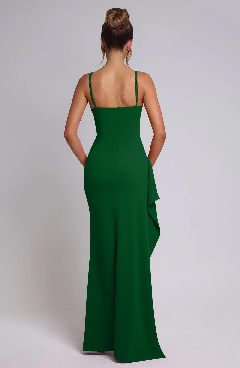 Memoriesea Vestido largo sexy para mujer, con escote pronunciado, fruncido, abertura alta, para fiesta