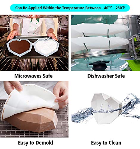 image for Oscenlife Diamond Heart Shaped Mousse Cake Mold Trays, 8.7 inch Silico