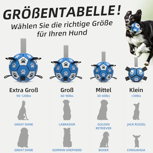 HETOO Hundeball Hundespielzeug Ball mit Griff für Hund Interaktives Schleppen von Krieg Wasser Hundebälle Spielzeug Geburtstagsgeschenk für Klein/Mittel Hunde (5 Zoll Blau Grau)