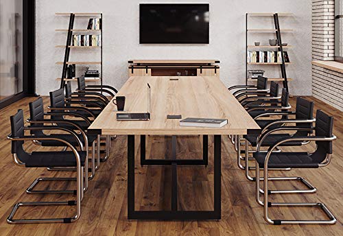 8 Foot - 16 Foot Modern Conference Room Table with Metal Base & Metal Accents (12ft w/ 0 Power Modules, Stone Gray w/Silver Metal)