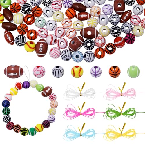 Rebanky 300 Piezas Acrílico Cuentas de Pelotas Deportivas de Baloncesto, Béisbol, Voleibol, Fútbol, Tenis para Pulseras Cuentas Deportivas para Hacer para Pulseras, Collares