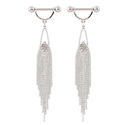 IrbingNii Nipple Rings Dangle Long Tassels Nipple Piercings for Women Men Surgical Stainless Steel 14G Bar 1 Pair