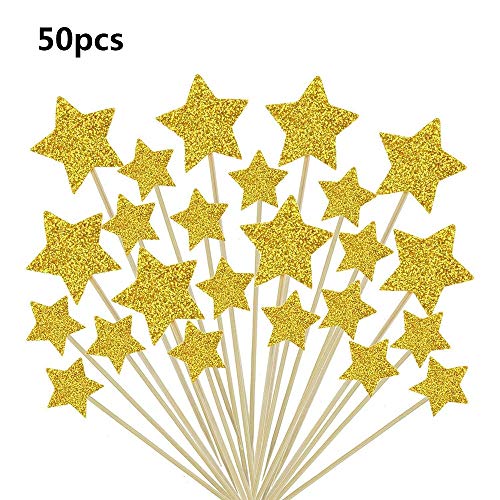Favsonhome Lot de 50 décorations de cupcakes en forme d'étoile scintillante