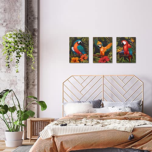 Ryounoart 3 Piece Parrot Wall Art Canvas Colorful Parrot On Branch Painting Pictures Tropical Rain Forest Animal Prints Artwork For Living Room Bedroom Bathroom Decor Framed Ready To Hang thumb #2