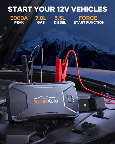 YaberAuto Jump Starter Power Pack, 3000A 13800mAh Portable Car Battery Booster for 5.5L Diesel or 7L Petrol Engines, Car Jump Starter Power Bank with Jump Leads, LED Flashlight, USB C Input - Image 2