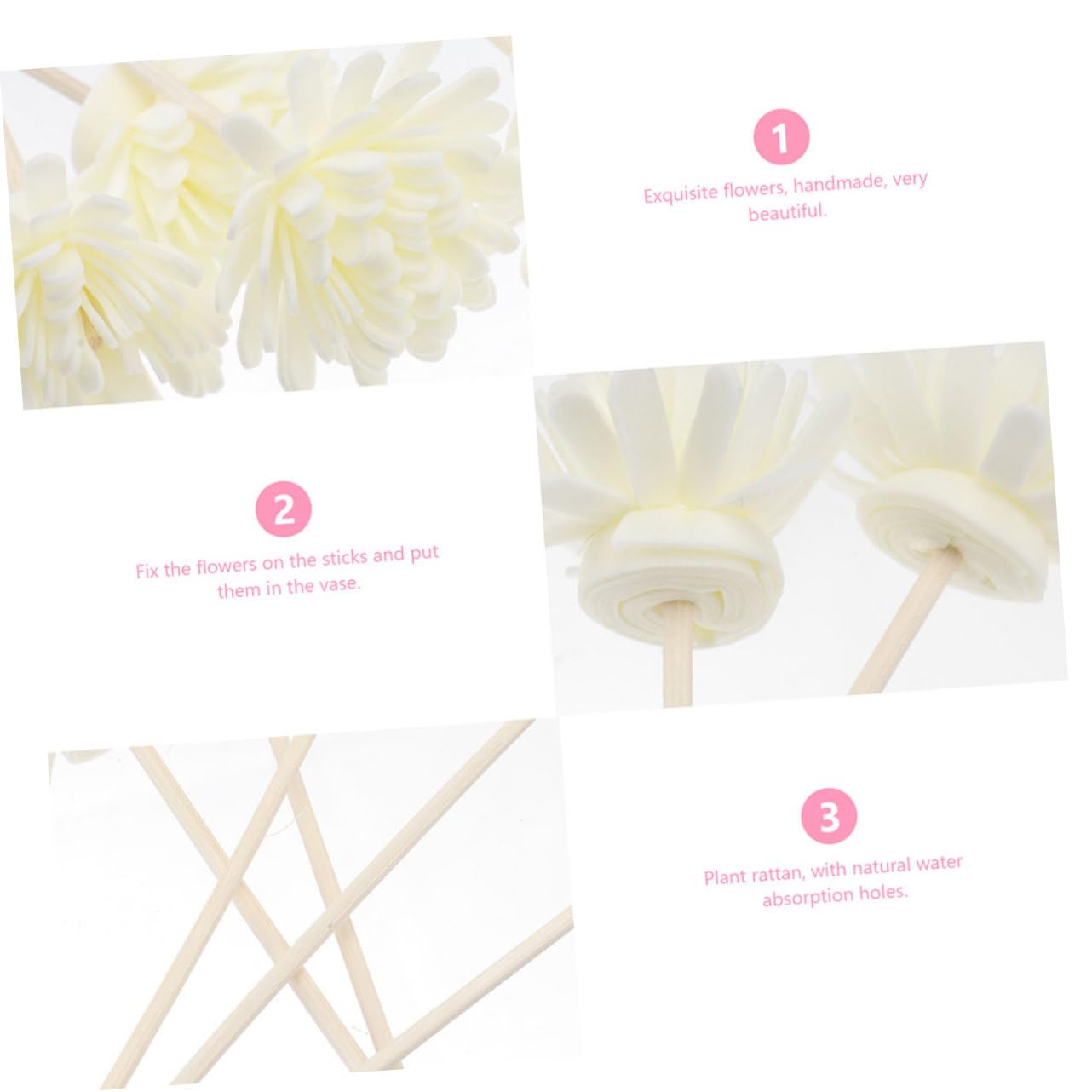 VALICLUD Bâtonnets Diffuseurs pour Diffuseur de Parfum Liquide de Fleurs Simulées Blanches en Bois et PE, Recharge Remplacement Pack de 10 Pièces Décoration Maison DIY