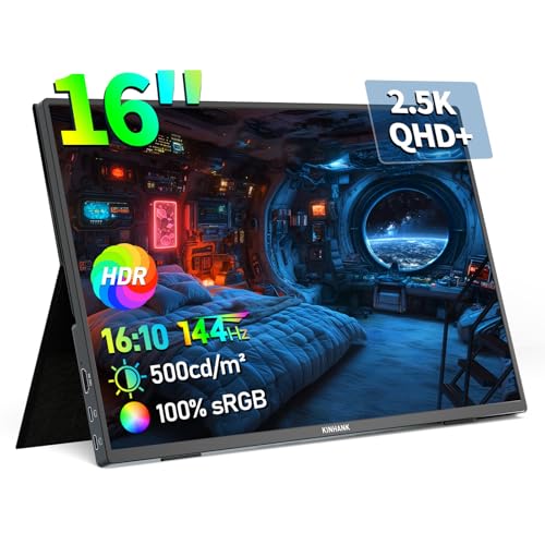 Image of 16'' 2.5K Portable Monitor, 144Hz 2560 * 1600P QHD HDR Freesync Gaming, USB-C HDMI External Second Screen for Laptop /PC /Mac /Phone /PS5 /Xbox /Switch