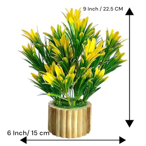 Image of Artificial Plant with Wooden Pot for Home Decor, Real Look Mini Fake Plant for Table, Office Desk & Living Room Decoration (22.5 CM, Green)