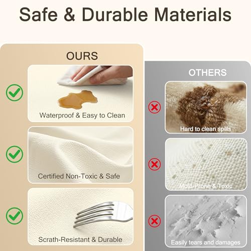 Image of Vegan Leather Baby Play Mat, 71x59 Thicken Foam Play Mat for Infants and Toddlers, Padded & Cushioned Playpen Mat for 71x59 Playpens, 1.1 inch Thick, Cream