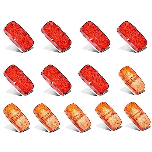 NPAUTO Trailer Marker LED Clearance Lights, Double Bullseye 7 Red & 6Amber 10 LED Side Marker Light Indicator 4x2 Inch Tiger Eye Surface Mount Taillights for RV Camper Truck