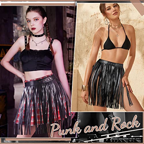 Women Leather Tassel Waist Belt Fringe Dress Belt Space Cowgirl Punk Rock Music Festival Outfit Accessory Black #TOP1