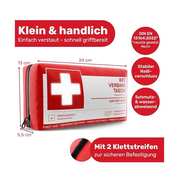KFZ Verbandstasche nach aktueller Norm 2024 inkl. Beatmungstüchern - KFZ Verbandskasten europaweit nutzbar - Erste Hilfe Set Verbandkasten DIN 13164:2022 (StVO konform) – Bild 7