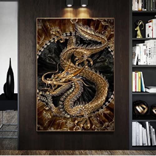 Dragon Chinois Peinture sur Toile 60x90cm sans cadre pour décoration moderne de salon