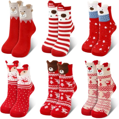 BOARDFEB 6 Paare Weihnachtssocken, Rentier Santa Socken Damen...