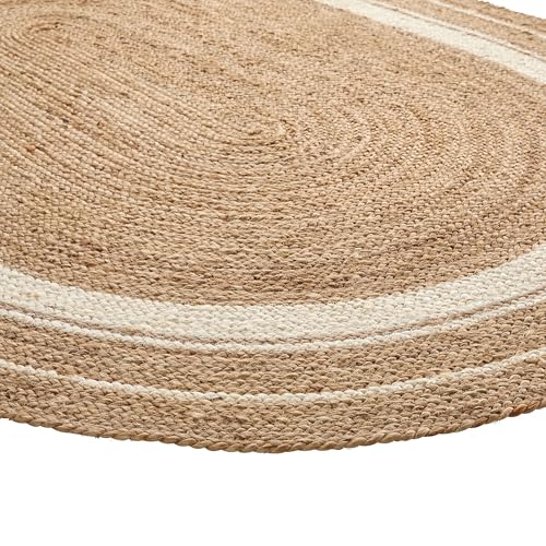 Hand Woven Oval Jute Area Rug with White Stripes Hand Braided Jute Rug for Farmhouse, Bedroom, Living Room, Dining Room, Hallway, Kitchen, Entryway (9x12 Feet Oval Rug (108x144 Inch)/(270x360 cm)) - Image 6
