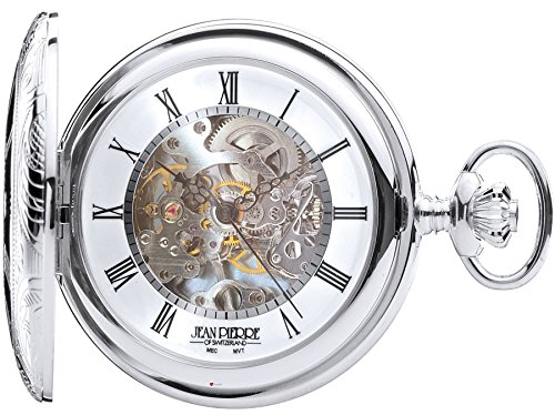 I LUV LTD Half Hunter Pocket Watch Sterling Silver Skeleton 17 Jewel Mechanical Movement