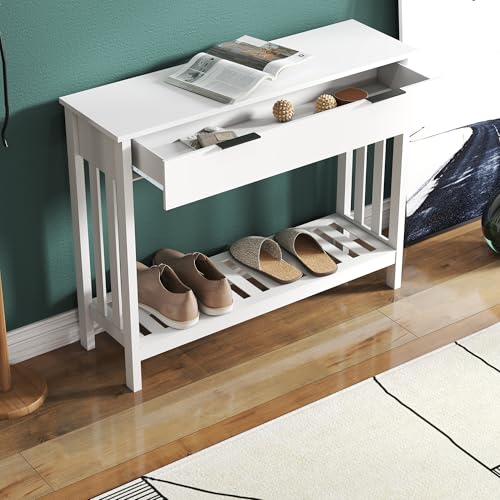 TaoHFE White Narrow Console Table with Drawer Storage Shelf - image 3