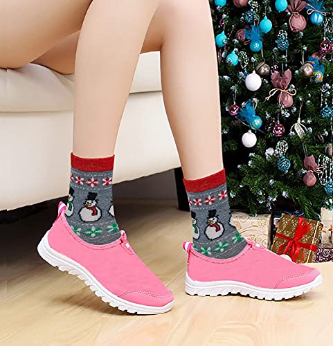 Ayla 12 Pairs Pack Kids Girls Colorful Creative Fun Novelty Design Crew Socks (6-8, Christmas)3