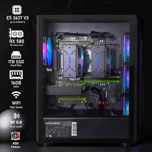 Image of STGAubron Dual CPU Gaming PC, Dual Intel i7 Xeon E5 up to 3.7GHz, Radeon RX 580 8G, 16GB DDR4, 1TB SSD, WiFi 6, BT 5.0, RGB Fan x4, Windows 11 Home