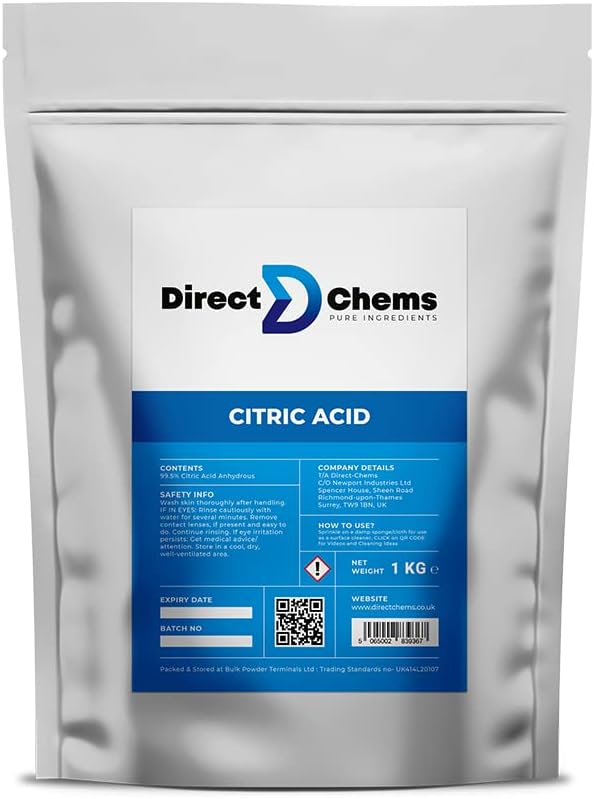 DIRECTCHEMS Citric Acid Cleaning 1KG 5KG 25KG | Descale Kettles, Shower Heads, Coffee Machines | Food Grade | No additives | Effective | Safe | Premium Quality
