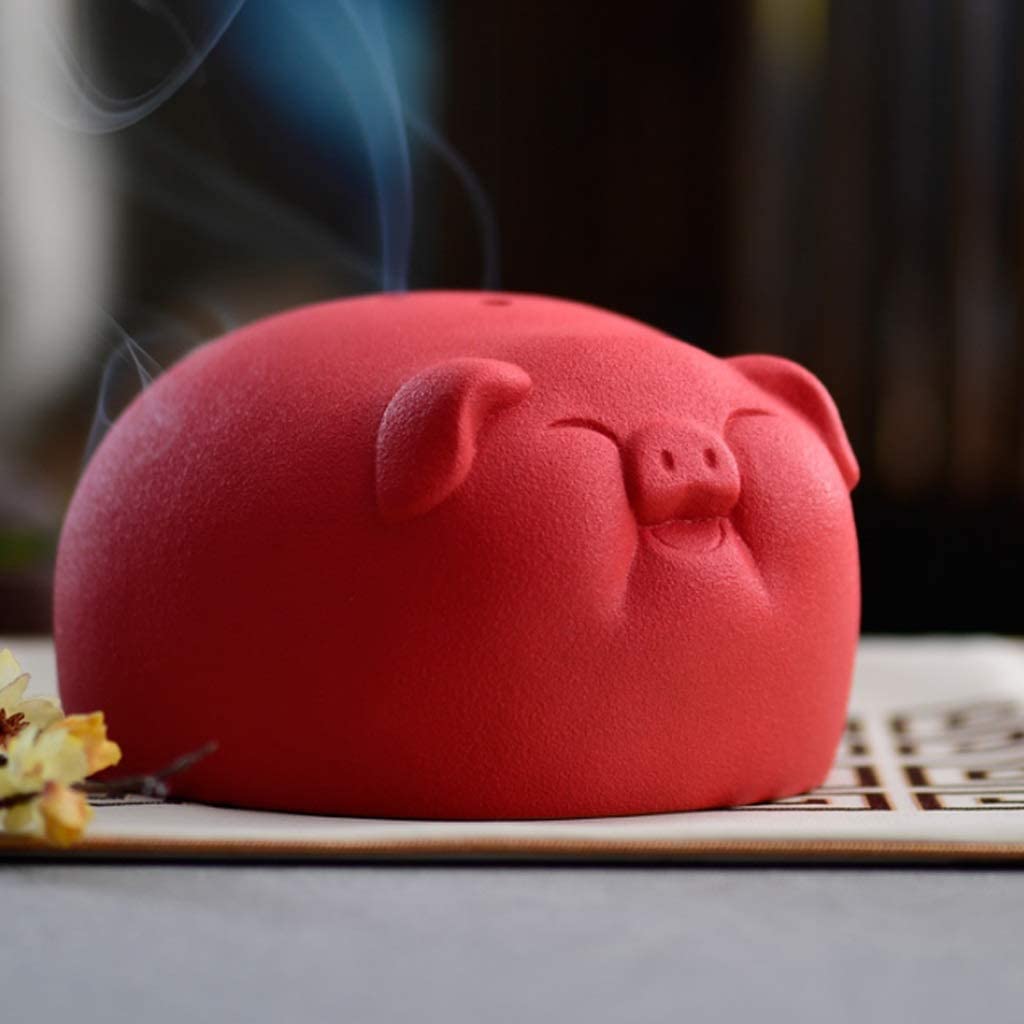 Palnik Na Kadzidełka Piggy Incense Burner Ceramiczny Piec Przeciwpożarowy Indoor Censer Ornaments Home Office Decoration Pokoju Medytacyjnego Salonu(Rot)