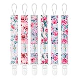 Babygoal Floral Pacifier Clips, 6 Pack Binky Paci Holder Clips and Leash for Boys and Girls Fits for...