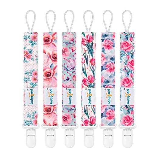 Babygoal Floral Pacifier Clips, 6 Pack Binky Paci Holder and Leash for Boys and Girls Fits for Most Pacifier, Binkie Styles & Baby Teethers & Toys and Gift 6PS16