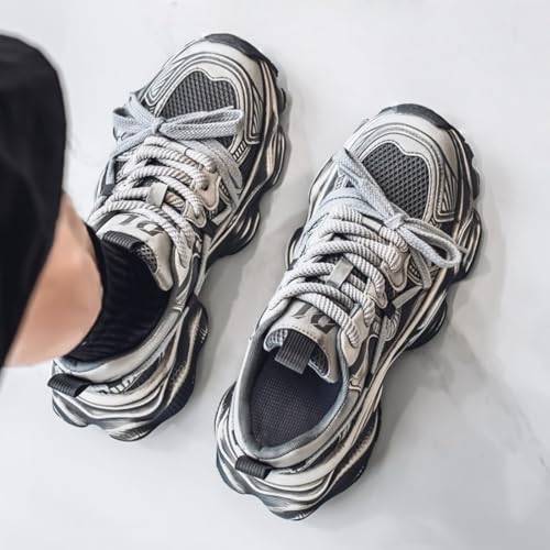 Men's Fashion Breathable Mesh Chunky Platform Lace Up Sneakers Casual Trendy Non Slip Round Toe Walking Tennis Shoes Dad Sneakers3