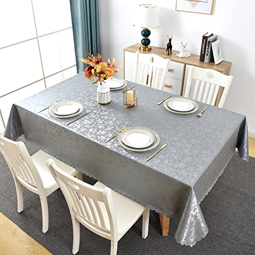 Image of Romanstile Waterproof Vinyl Tablecloth Rectangle, 54 x 78 Inch, Rose Grey | Flannel Backing Wipeable Table Cloth, Heavy Duty Plastic PU Table Cover for Kitchen Dining, Indoor & Outdoor Use