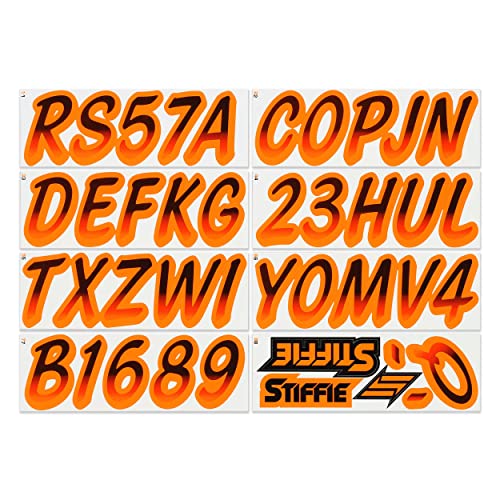 Image of STIFFIE Whipline Black /Electric Orange 3 inch Boat & PWC Registration Decals • Numbers Letters Stickers