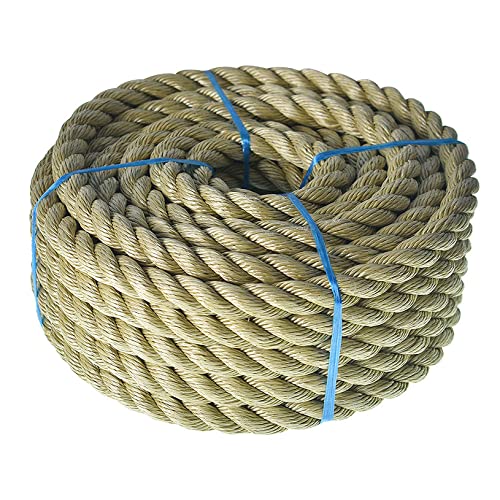 LABLT 3/4 inch Twisted ProManila Rope Cordage, 50 feet UnManila 3 Strand Synthetic Polypropylene Rope Tan Thick Polypropylene Cord for Indoor Outdoor Use, Tug of War, Marine