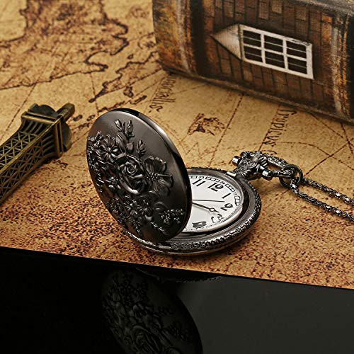 Boshiya Retro Flower Openwork Cover Quartz Pocket Watch With Chain Half Hunter Pocket Watches For Women With Box, For Mother's Day #TOP2