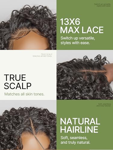 Image of Kinky Curly Half Wig 13X6 HD Lace Frontal Glueless Wig 14 Inches | Headband Wig with Unique Bouncy Curl,Veralux Fiber Blend Human Hair 200% Density Natural Black Ready to Go for Women