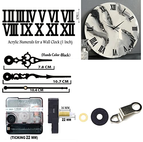 Image of 12 Pcs Arabic Mirrored Acrylic Numerals Movement Machine 22mm for Wood Resin Marble Clock Fancy Needles Pack 1 (Black D3)
