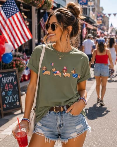 TPBULN 4th of July Dachshund Shirt Patriotic Independence Day Wiener Dog T-Shirt Black