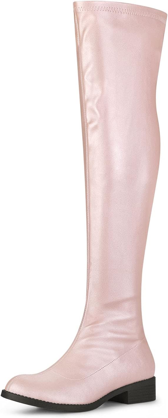 Allegra K Women's Thigh High Boots Low Block Heel Pink Over the Knee High Boots 11 M US