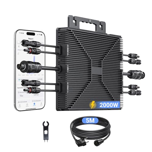 LIONSHEE Micro Onduleur 2000W, Micro Onduleur Solaire Balcon avec WiFi, Onduleur avec Câble CA de 5 Mètres, Inversor photovoltaïque MPPT, IP67