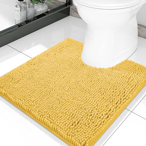 Smiry Luxury Chenille Toilet Rugs U-Shaped 20x20, Soft Absorbent Non-Slip Contour Bathroom Rugs for Toilet, Machine Washable Contoured Bath Mats, Yellow