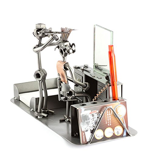 Steelman24 Schraubenmännchen Friseur mit Büro | Made in Germany,Handarbeit,Geschenkidee,Stahlfigur,Metallfigur,Metallmännchen