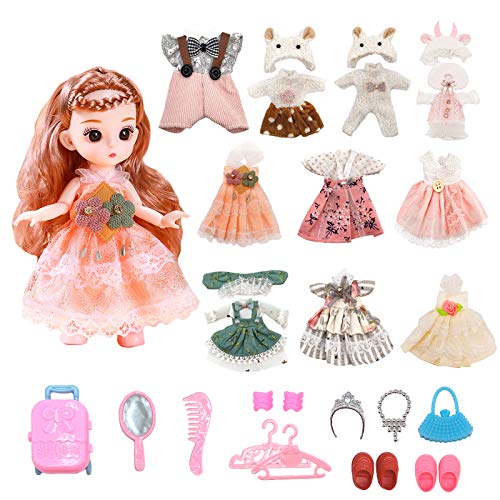 Lembani 10 Sets Mini Princess Doll Clothes for 6 inch Girl Dolls Party Outfits,Doll Accessories Shoes Bag Necklace Crown Kids Gifts