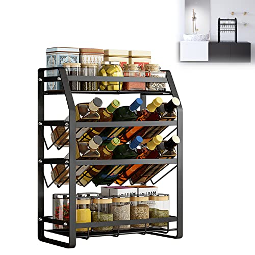 Froadp Portaspezie a 4 ripiani in metallo, portaspezie da cucina, organizer in piedi, porta spezie, 35 x 20 x 52 cm, multifunzione, per cucina, armadi, piani di lavoro, bagno (nero)