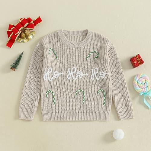 Toddler Girl Boy Knit Sweater Letter Candy Cane Embroidery Long Sleeve Pullover Kids Crew Neck Chunky Knitwear3