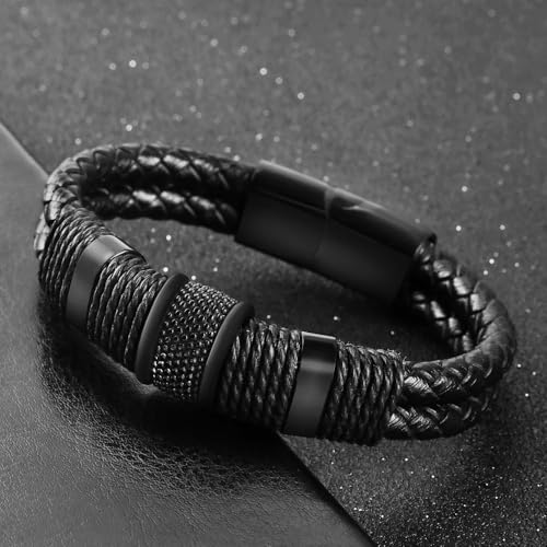 Image of Nakabh Titanium Steel Vegan Leather Micro Insert Bracelet for Men & Boys