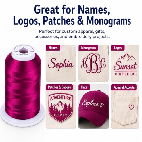 Image of Simthread 5000M 40WT Polyester Embroidery Thread, Peony S098 | 5000M 40WT polyester thread feeds smoothly for machine embroidery, monograms, logos, patches and quilting.