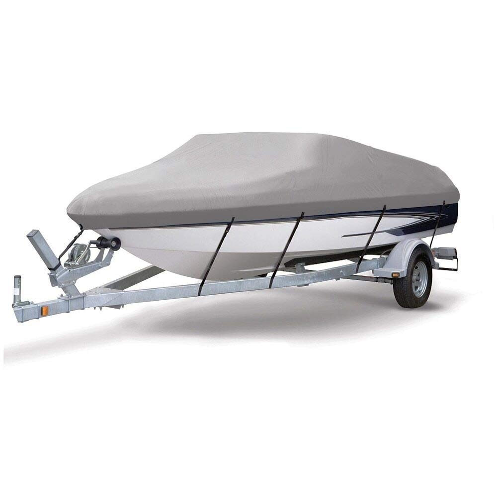 Telo copribarca 600D Rivestito in PU, trasportabile, 14-16'X68, Resistente all'Acqua, per Esterni (Grigio Chiaro)