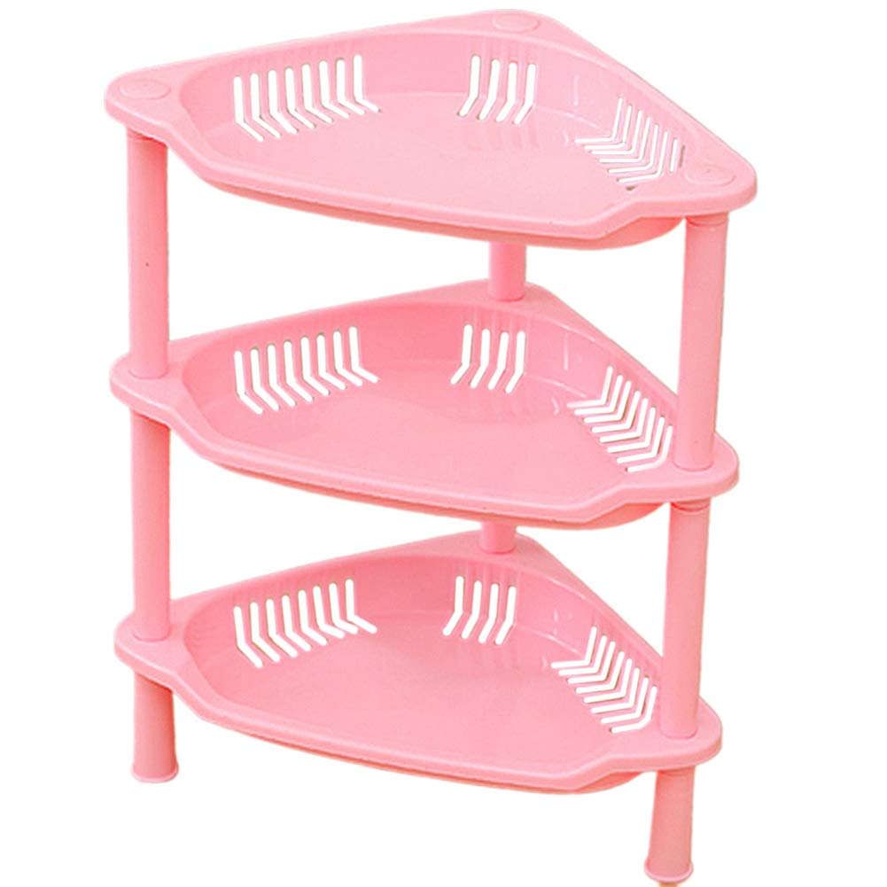 Corner Plastic/Metal Freestanding Stackable Organizer Shelf for Bathroom,3 Layer Square Triangular Corner Bathroom Storage Rack Toiletry Holder Organizer - Pink Triangular