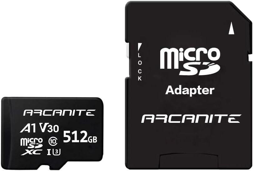 ARCANITE 512GB microSDXC Memory Card with Adapter - A1, UHS-I U3, V30, 4K, C10, Micro SD, Optimal read speeds up to 90 MB/s